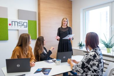 Young team of colleagues in the company