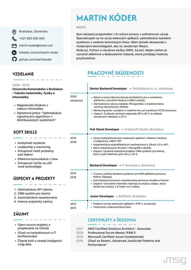 Vzor štruktúrovaného životopisu