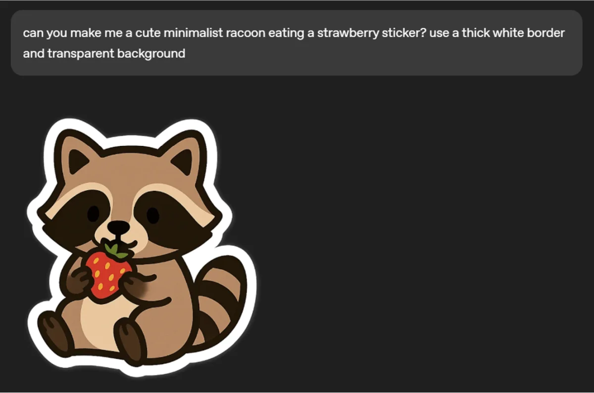 illustrated image of a raccoon eating a strawberry using chatgpt