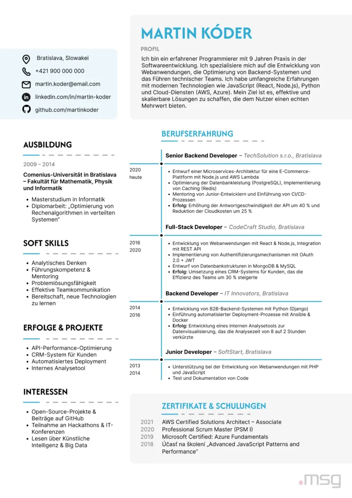 životopis v nemčine – msg life Slovakia Ukážka životopisu v nemčine
